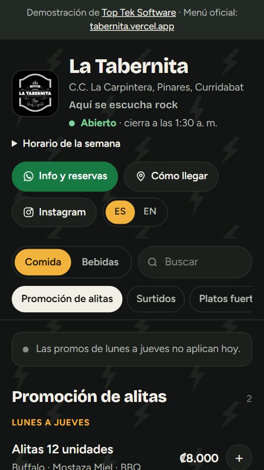 Menú digital de La Tabernita